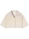 Palm Angels Crop Shirt With Beige And White Stripes With Logo In White