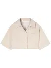 Palm Angels Crop Shirt With Beige And White Stripes With Logo