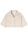 Palm Angels Crop Shirt With Beige And White Stripes With Logo