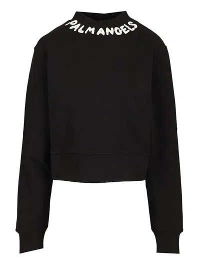 Palm Angels Crop Sweatshirt With Logo Sweatshirts Black