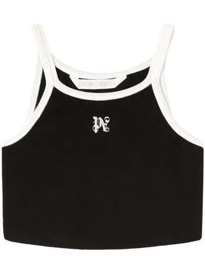 Palm Angels Pa Monogram Cropped Tank Top In Black