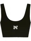 Palm Angels Intarsia Knit-logo Crop Top In Black