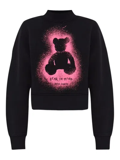 Palm Angels Cropped Black And Fuchsia Graphic Sweatshirt