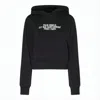 Palm Angels Cropped Black Pullover Hoodie With Front Kangaroo Pocket In Black