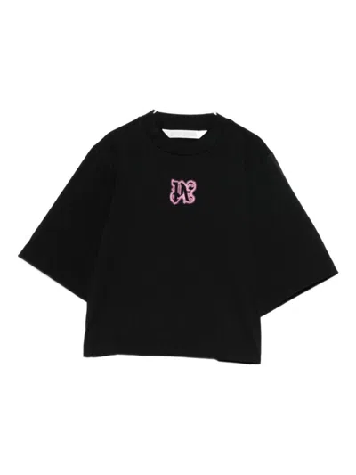 PALM ANGELS CROPPED BLACK T-SHIRT