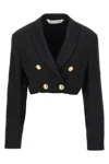 Palm Angels Double-breasted Cropped Blazer With Gold Button Accents In Black