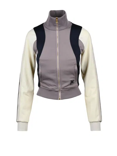 Palm Angels Cropped Color-block Sweatshirt With High Collar And Zipper Closure In Purple