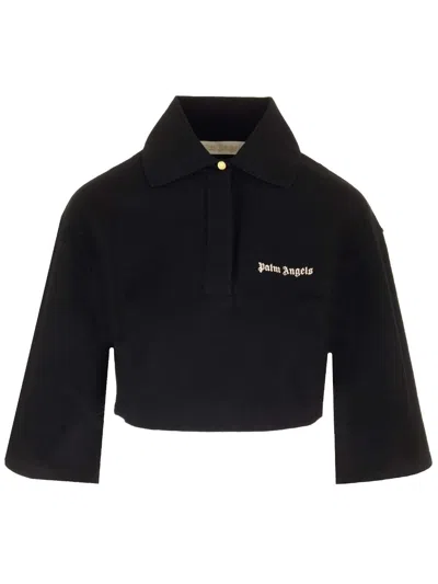 Palm Angels Cropped Cotton Polo Shirt Black