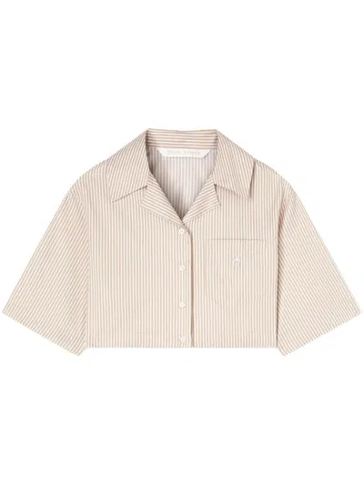 Palm Angels Cropped Cotton Shirt In Neutrals