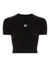 Palm Angels Cropped Cotton T-shirt With Logo Print In Negro