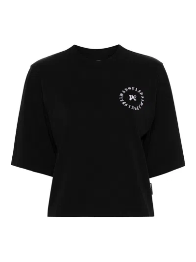 PALM ANGELS CROPPED COTTON T-SHIRT WITH LOGO PRINT