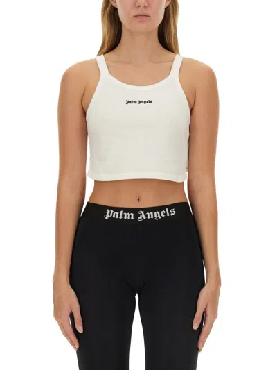 Palm Angels Cropped Cotton Tank Mini Top In Animal Print