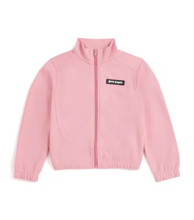 Palm Angels Kids' Cropped Curved Logo Track Jacket In Pink