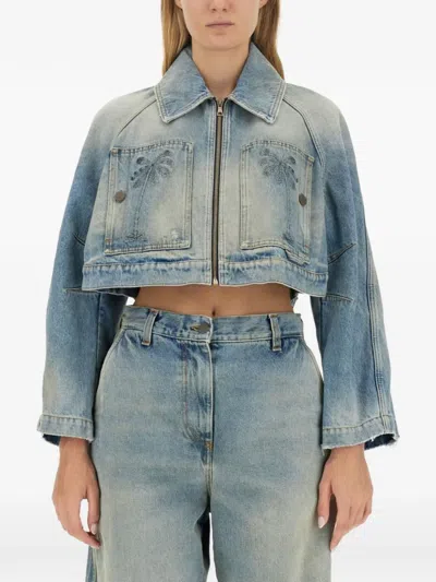 Palm Angels Casual Paintris Jacket In Blue