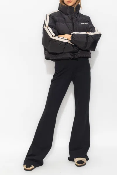 Palm Angels Cropped Down Jacket With Logo In Black