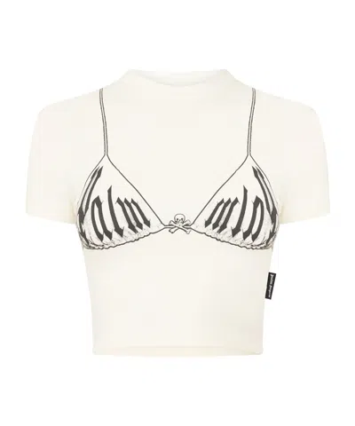 Palm Angels Cropped Fitted Tshirt In White