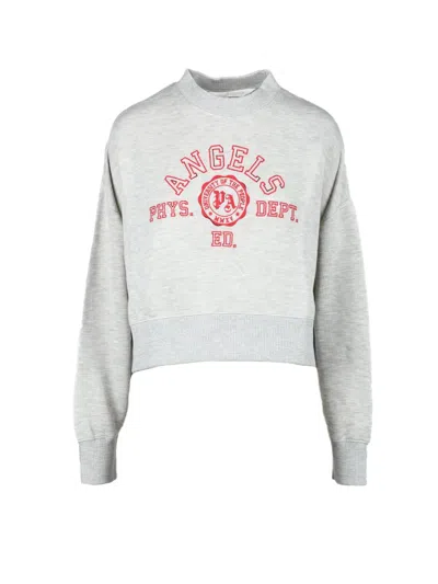 Palm Angels Cropped Grey Sweatshirt With Bold Red Emblem In Gray