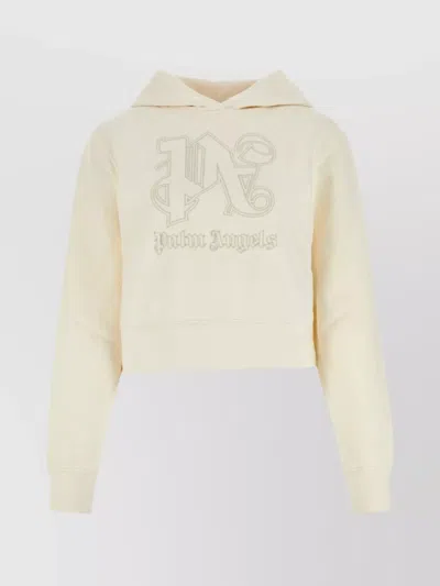 Palm Angels Cropped Hooded Cotton Sweatshirt With Ribbed Cuffs
