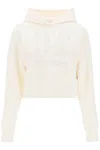 Palm Angels Cropped Hoodie With Monogram Embroidery In Off White Off White (white)