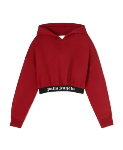 Palm Angels Cropped Logo-band Hoodie In Red