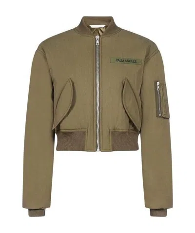 PALM ANGELS CROPPED LOGO-PATCH BOMBER JACKET