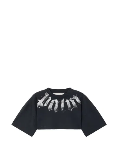 Palm Angels Cropped Logo-printed T-shirt In Black