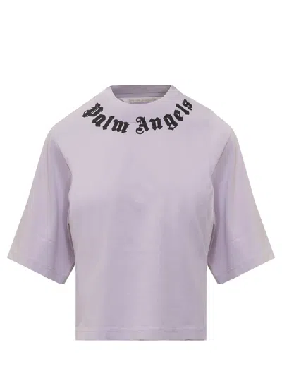 Palm Angels Cropped  T-shirt In Pink & Purple