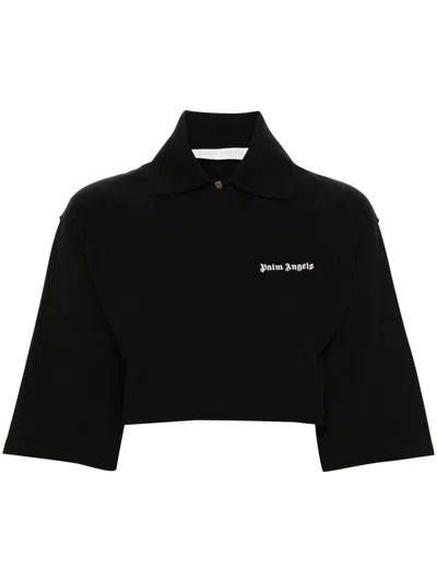 Palm Angels Cropped Polo Shirt With Logo In Black