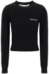 Palm Angels Pullover Cropped Con Ricamo Logo In Black