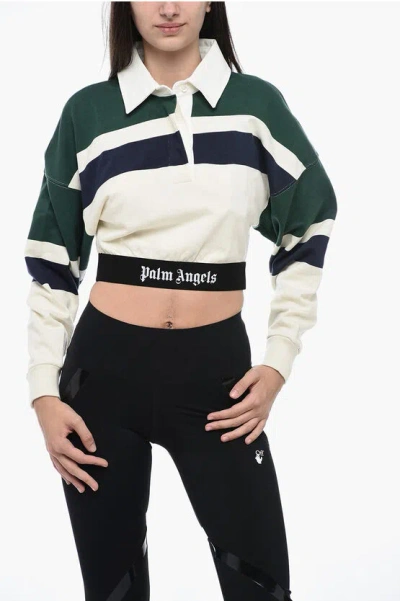 PALM ANGELS CROPPED RUGBY LONG SLEEVED POLO WITH LOGOED BAND 