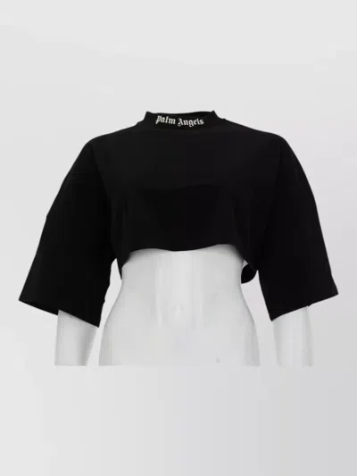 Palm Angels Cropped Short Sleeve Casual Top In Black