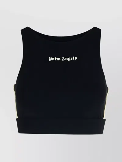 PALM ANGELS CROPPED STRETCH SLEEVELESS TOP WITH SIDE STRIPES
