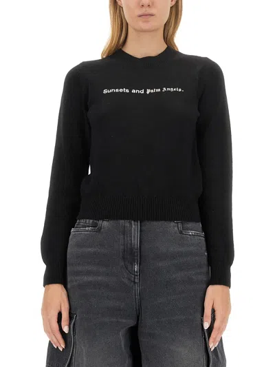 Palm Angels Cropped Sunset Mini Sweater In Black