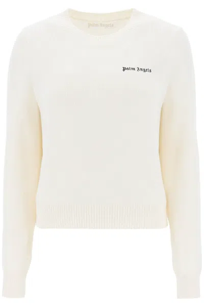 PALM ANGELS CROPPED SWEATER WITH LOGO EMBROIDERY