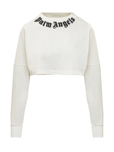 Palm Angels Cropped Sweatshirt In Off White