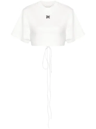 Palm Angels Cropped T-shirt With Embroidery In White