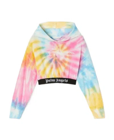 Palm Angels Cropped Tie-dye Hoodie In Multicolor