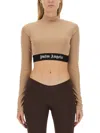 Palm Angels Cropped Top With Logo In Brown