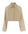 Palm Angels Palm Plaque Cropped Trench Coat In Nude