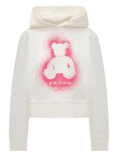 Palm Angels White Cotton Hooded Sweatshirt In Multi