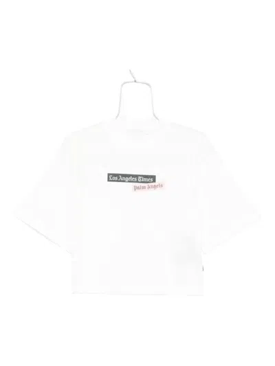PALM ANGELS CROPPED WHITE T-SHIRT WITH CLASSIC FIT