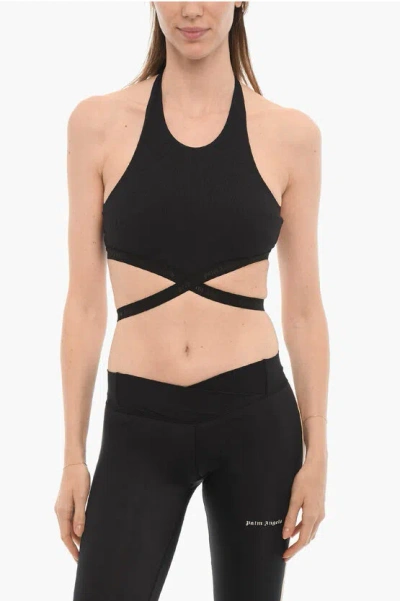 Palm Angels Crossed Waist Ribbed Crop Top In Black