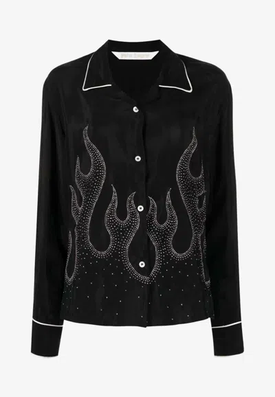 PALM ANGELS CRYSTAL-EMBELLISHED FLAMES SHIRT