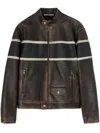 Palm Angels Crystal Pin-up Biker Leather Jacket In Braun