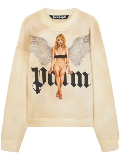 Palm Angels Crystal Pin Up Sweatshirt In 0b10 Ivory - Black