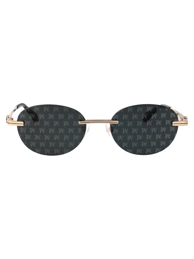 Palm Angels Crystal Sunglasses In Gold Dark Grey