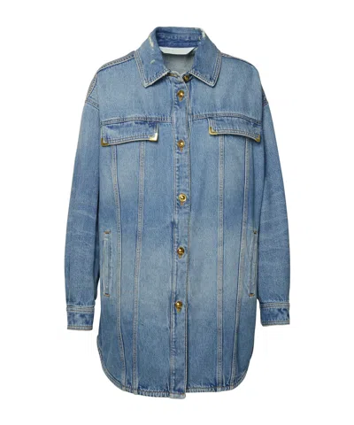 PALM ANGELS PALM ANGELS CURVED HEM BUTTONED DENIM SHIRT