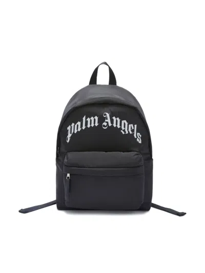 Palm Angels Kids' Curved Logo Backpack In Black