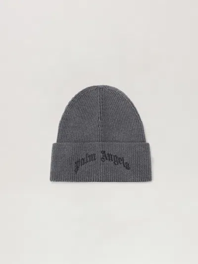 Palm Angels Curved Logo Beanie In Gray
