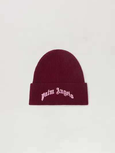 Palm Angels Curved Logo Beanie In Red
